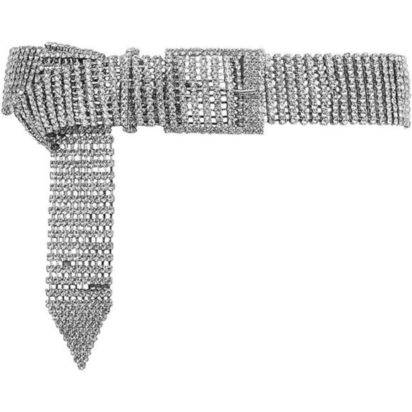 Women Crystal Rhinestone Chain Waist Belt Party Club Sparkle Waistband - Picture 2 of 7